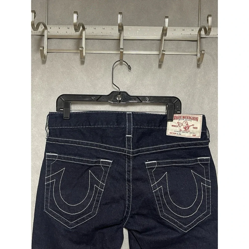 True Religion Jeans Men 34X33 Blue Raw Denim Straight Slim No Flap Street Preppy